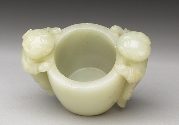 Jade vessel with handles in the shape of a youngster, Qing dynasty (1644-1911)-China Archive